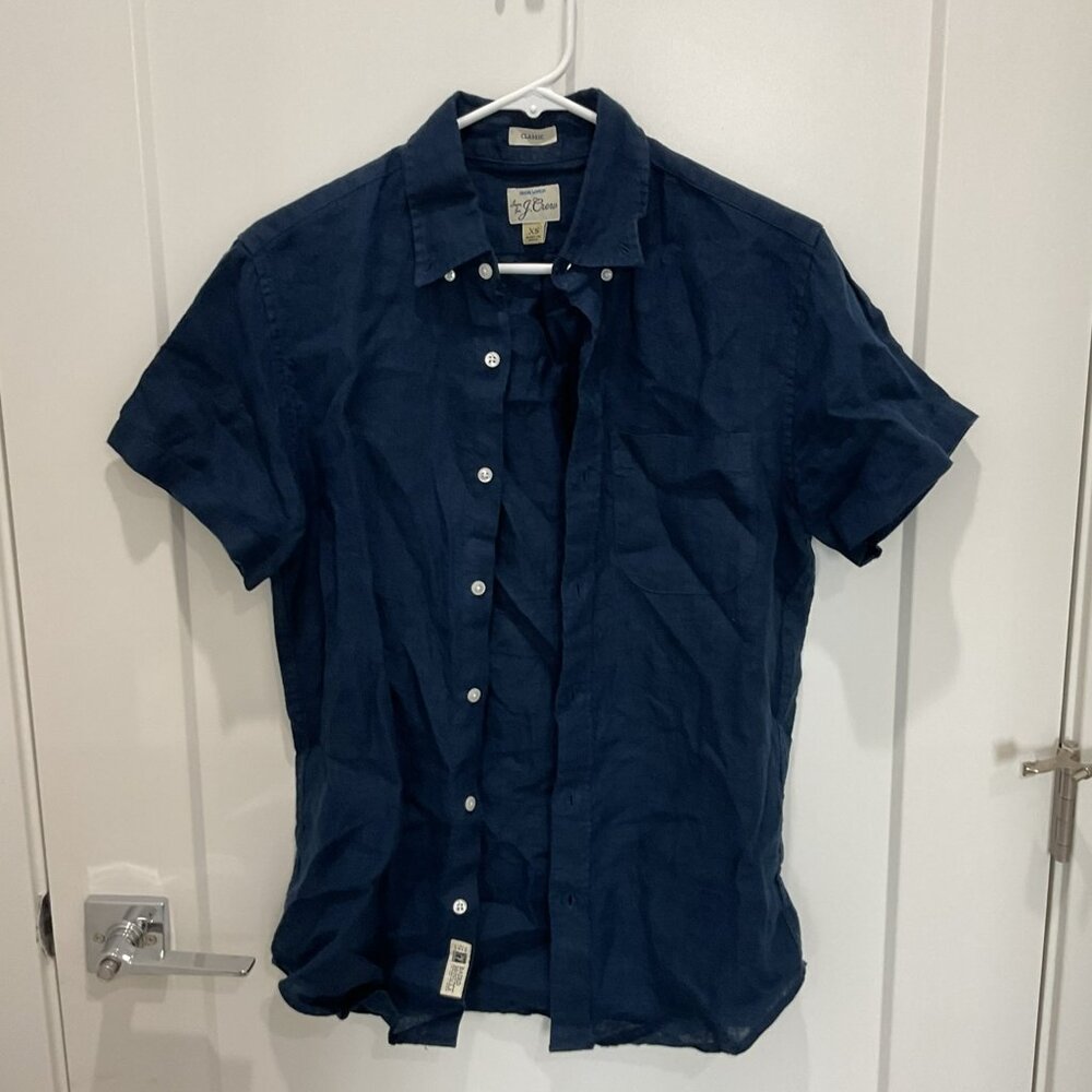 J Crew Men's NWOT Navy Blue Linen Shirt XS